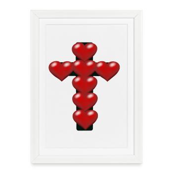 Coeur Coeurs Croix Croix Crucifix - Affiche encadrée (27 × 37 cm) - blanc - Devant