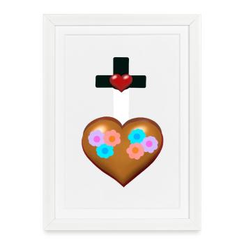 Croix Croix Cœur Coeurs Religion Jésus - Affiche encadrée (27 × 37 cm) - blanc - Devant