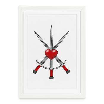 Épée Chevalier Médiéval Épées Guerrier Coeur - Affiche encadrée (27 × 37 cm) - blanc - Devant