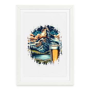 Alpine landscape with beer glass - Framed poster (27 × 37 cm) - white - Front
