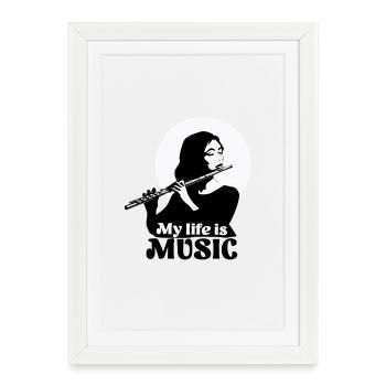 Flûte traversière - My Life Is Music Flûte - Affiche encadrée (27 × 37 cm) - blanc - Devant
