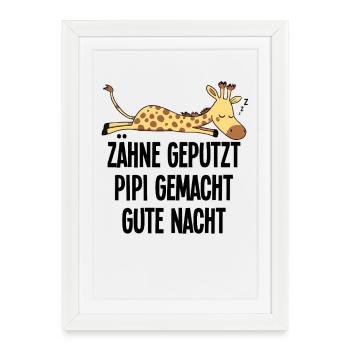 girafe drôle sommeil motif dents brossé nuit - Affiche encadrée (27 × 37 cm) - blanc - Devant