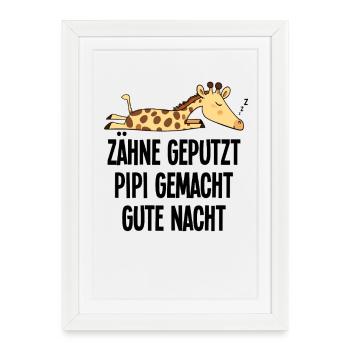 Girafe Bonne Nuit Drôle Dents Brossées Cadeau - Affiche encadrée (27 × 37 cm) - blanc - Devant