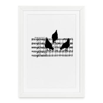 Musical chickens on sheet music - Framed poster (27 × 37 cm) - white - Front