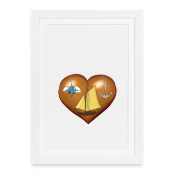 Sailboat Heart Compass Sailor Maritime - Framed poster (27 × 37 cm) - white - Front