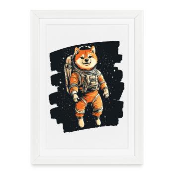 Shiba Inu Astronaute - Affiche encadrée (27 × 37 cm) - blanc - Devant