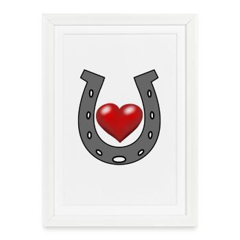 Fer à cheval Coeur Cavalier Cavalier Chevaux Cheval - Affiche encadrée (27 × 37 cm) - blanc - Devant