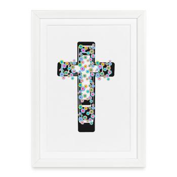 Croix Fleurs Croix Crucifix - Affiche encadrée (27 × 37 cm) - blanc - Devant