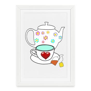 Coeur Thé Théière Boissons Saint-Valentin - Affiche encadrée (27 × 37 cm) - blanc - Devant