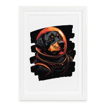 Rottweiler Astronaute - Affiche encadrée (27 × 37 cm) - blanc - Devant