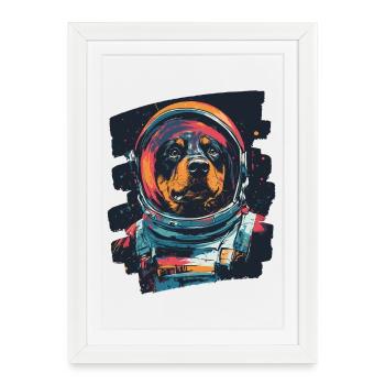 Rottweiler Astronaute - Affiche encadrée (27 × 37 cm) - blanc - Devant