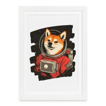 Shiba Inu Astronaute - Affiche encadrée (27 × 37 cm) - blanc - Devant