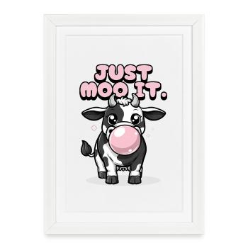 Just Moo It – Funny Cow with Chewing Gum - Framed poster (27 × 37 cm) - white - Front