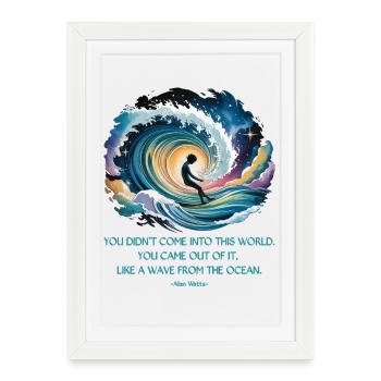 Vague de l’océan | Citation d’Alan Watts - Affiche encadrée (27 × 37 cm) - blanc - Devant