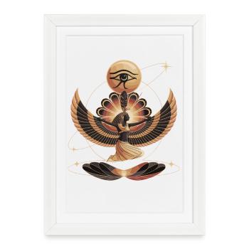 Ägyptische Göttin Kunst | Auge des Ra & Flügel Symbolik - Gerahmtes Poster (27 × 37 cm) - Weiß - Vorne