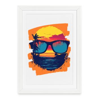 Sunglasses Summer Palm Trees - Framed poster (27 × 37 cm) - white - Front
