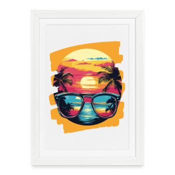 Lunettes de soleil Palmiers d’été - Affiche encadrée (27 × 37 cm) - blanc - Devant
