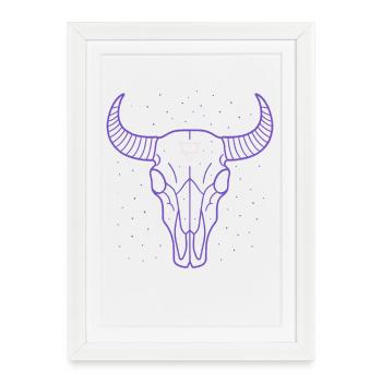 Crâne de taureau symbole de la terre | Art minimal mystique - Affiche encadrée (27 × 37 cm) - blanc - Devant