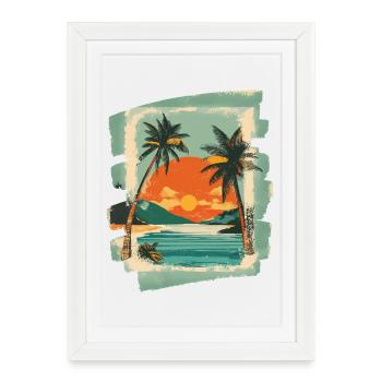 Summer, beach and palm trees - Framed poster (27 × 37 cm) - white - Front