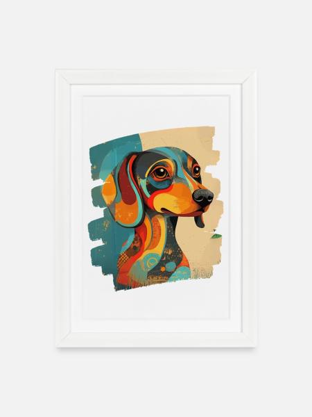 Dackel - Gerahmtes Poster (27 × 37 cm) - Weiß