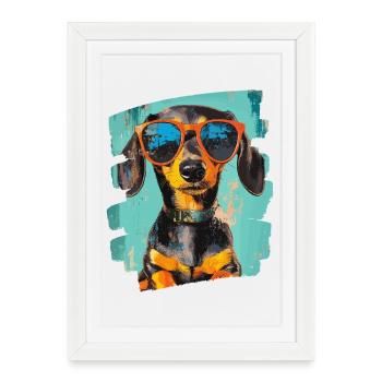 Teckel Dackel - Affiche encadrée (27 × 37 cm) - blanc - Devant