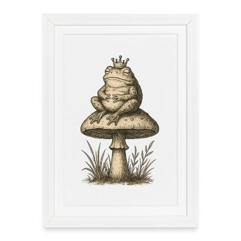 Grenouille royale sur le trône champignon - Affiche encadrée (27 × 37 cm) - blanc - Devant