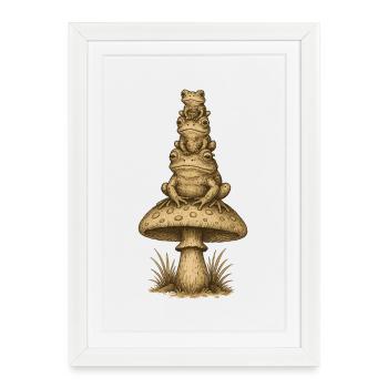 Totem de grenouille sur pile de champignons - Affiche encadrée (27 × 37 cm) - blanc - Devant