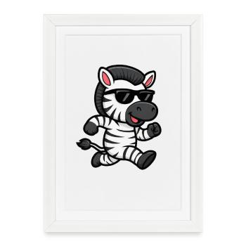 Cool Zebra With Sunglasses Summer Jogging Running - Framed poster (27 × 37 cm) - white - Front