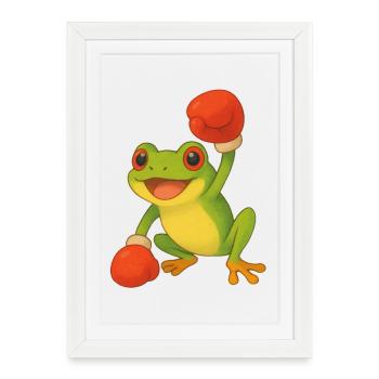 Frog with boxing gloves - Framed poster (27 × 37 cm) - white - Front