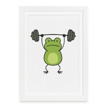 Funny frog with dumbbell fitness bodybuilding - Framed poster (27 × 37 cm) - white - Front
