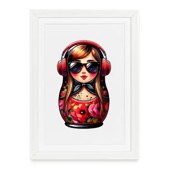 Russe Matriochka Musique Russie Russe - Affiche encadrée (27 × 37 cm) - blanc - Devant