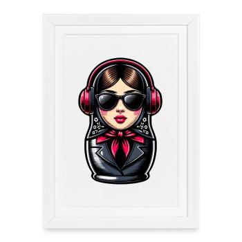 Matryoshka with headphones - Framed poster (27 × 37 cm) - white - Front