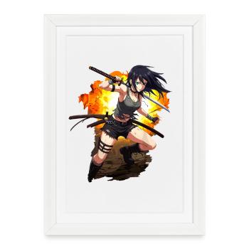 Anime Guerrier Action Shot - Affiche encadrée (27 × 37 cm) - blanc - Devant