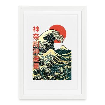 La Grande Vague au large de Kanagawa - Hokusai Art - Affiche encadrée (27 × 37 cm) - blanc - Devant