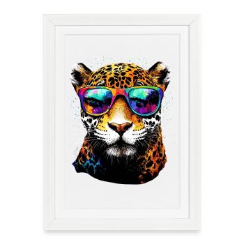 Jaguar Grand Chat Panthère Chat Sauvage Mignon Jaguar - Affiche encadrée (27 × 37 cm) - blanc - Devant