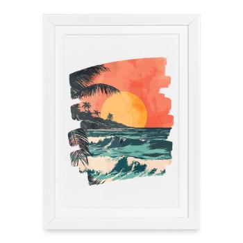 Beach Palm Trees Sunset Summer - Framed poster (27 × 37 cm) - white - Front