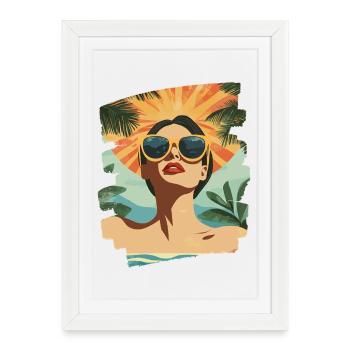 Beach Palm Trees Sunset Summer - Framed poster (27 × 37 cm) - white - Front