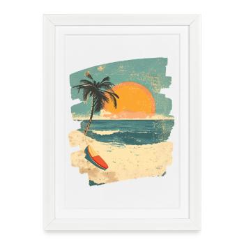 Beach Palm Trees Sunset Summer - Framed poster (27 × 37 cm) - white - Front