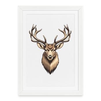 Chasse, chasse, chasse, chasse, cerf, bois de cerf, cerf, - Affiche encadrée (27 × 37 cm) - blanc - Devant