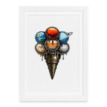 Steampunk Planète Crème glacée Gaufre Rétro Science-fiction - Affiche encadrée (27 × 37 cm) - blanc - Devant