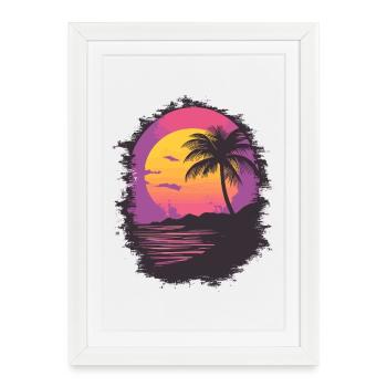 Beach Palm Trees Sunset Summer - Framed poster (27 × 37 cm) - white - Front