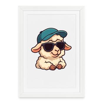 Cool Sheep Lamb with Sunglasses Joy Summer - Framed poster (27 × 37 cm) - white - Front