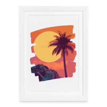 Beach Palm Trees Sunset Summer - Framed poster (27 × 37 cm) - white - Front