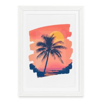 Beach Palm Trees Sunset Summer - Framed poster (27 × 37 cm) - white - Front