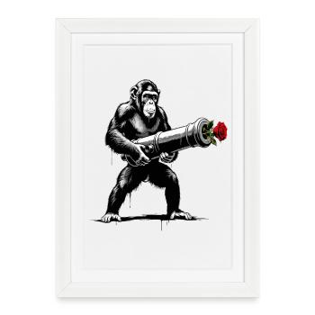 Peace Not War - Singe au rose - Affiche encadrée (27 × 37 cm) - blanc - Devant
