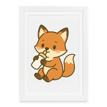 Bébé renard assoiffé - Affiche encadrée (27 × 37 cm) - blanc - Devant
