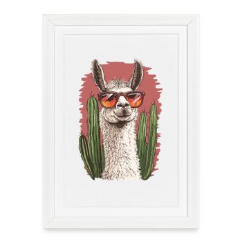 Lama drôle Alpaga Lama Lama Animal Cadeau - Affiche encadrée (27 × 37 cm) - blanc - Devant
