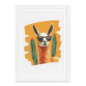 Lama drôle Alpaga Lama Lama Animal Cadeau - Affiche encadrée (27 × 37 cm) - blanc - Devant