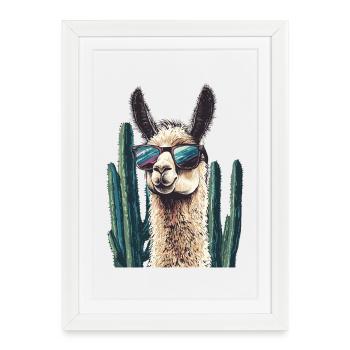 Lama drôle Alpaga Lama Lama Animal Cadeau - Affiche encadrée (27 × 37 cm) - blanc - Devant