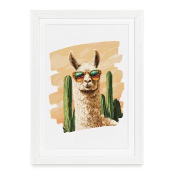 Lama drôle Alpaga Lama Lama Animal Cadeau - Affiche encadrée (27 × 37 cm) - blanc - Devant